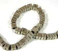 7mm "!" Designed Cubed Spacer Beads, Silvertone, 12in strand