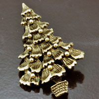 66X40mm Ant Gold Christmas Tree, pk/6