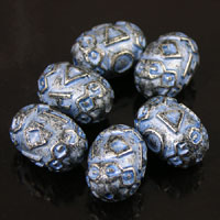 17x12mm Whimsical Oval Drum, Blue Denim Silver Beads, 12in str