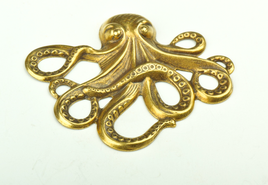 63mm Octopus Stamped Charm, Vintage gold, ea