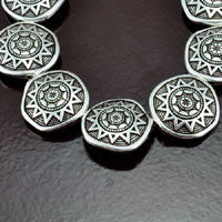 21x7mm Vintage Classic Silver Aztec Puffed Disc Beads, strand