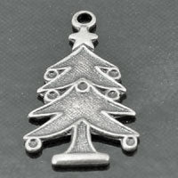 23x14mm Ant. Silver Christmas Tree Charm, pk/6