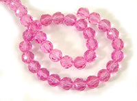 8mm Faceted Round Lucite Beads, Rose, 12in strand