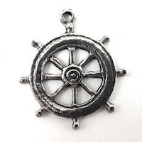 26mm Ship's Wheel Charms, classic silver, pack of 6
