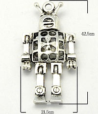 42mm Robot Charm, Classic Silver, Pack of 3