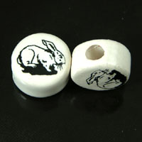 14x8mm Ceramic Disc Beads-Bunny on 2-sides, ea
