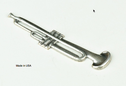 Trombone Charm, 60mm metal stamping , sold 3 each