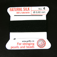 Griffin Bead Cord 100% Silk - No. 4 (0.60mm) Black, 2 meters, pk