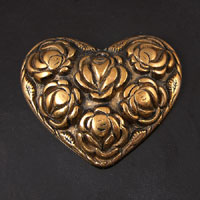 41x35mm Antiqued Gold Puff Heart w/Roses, Flatback ea