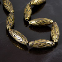 30mm x 10mm Swirl Relief Bicone Bead, antique gold, 10 beads