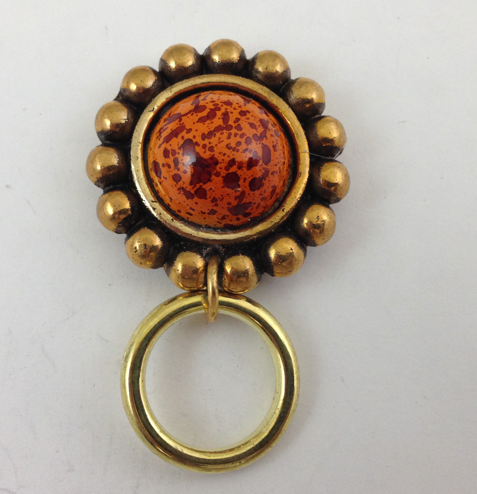 30mm Badge Eye Glass Holder, antique gold and faux carnelian, magnetic clasp, each