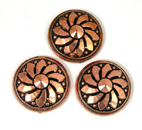 30mm Round Pinwheel Flatback, Antiqued Copper, pkg/3