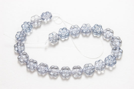 Blue Glass Flower Beads, 7" per strand