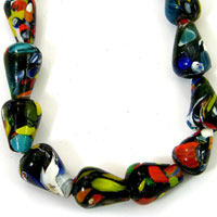 21mm Black Red, Pear Drop Indian Trader Beads, Glass, 15 beads per 12 inch strand