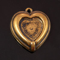 28mm Heart Charm w/15mm bezel, Antique Gold, Pack of 6