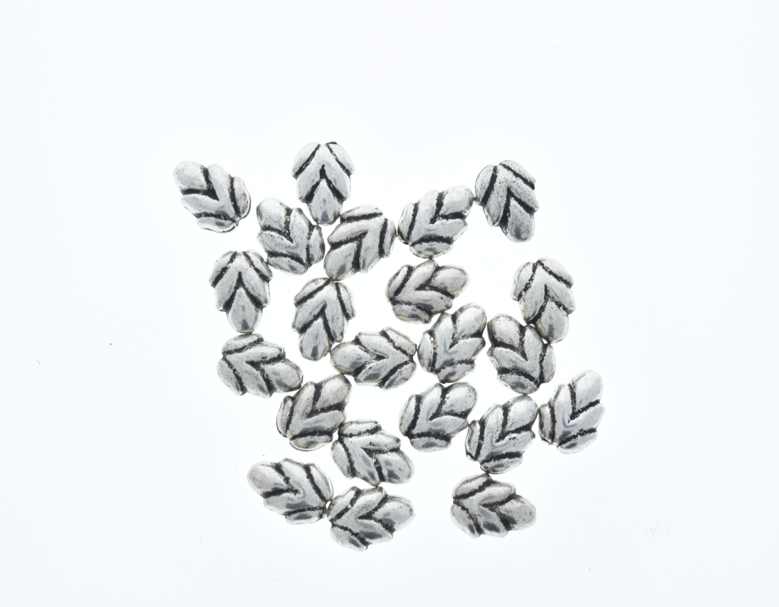 leaf spacer beads 14x10mm Classic Silver Leaf Beads, 12in strand