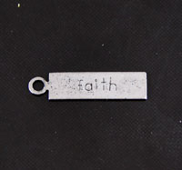21mm Stamped Tag Faith Word Charm, Rectangle, Vintage Silver, pack of 6