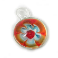21mm Orange/Aqua Blue/White Round Millefiori Glass Pendants, each