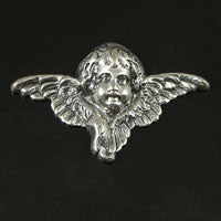 42x25mm Cherub Head-n-Wings, no-ring, Classic Silver, pk/6