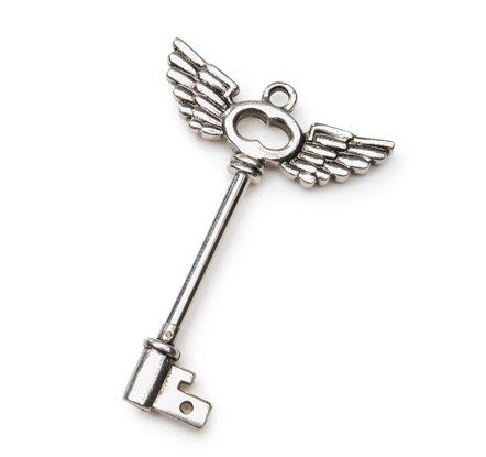 3 inch Key Charm Pendant, bead holder,Antique silver, each