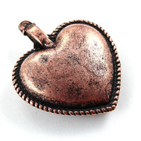 39mm Bordered Puffed Heart Pendant, Antiqued Copper, pk/6