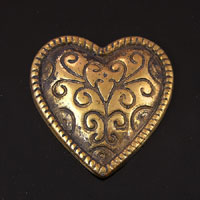 25mm Scrolled Western Concho Heart Cabochons, antique gold, pack of 6