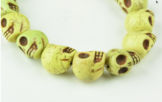18mm Hand Carved Gaspeite Green Skull Beads, 16 inch strand