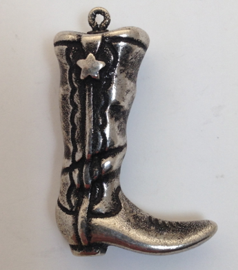 25x36mm Western Cowboy Boot Charm, Vintage Silver, 6 pack