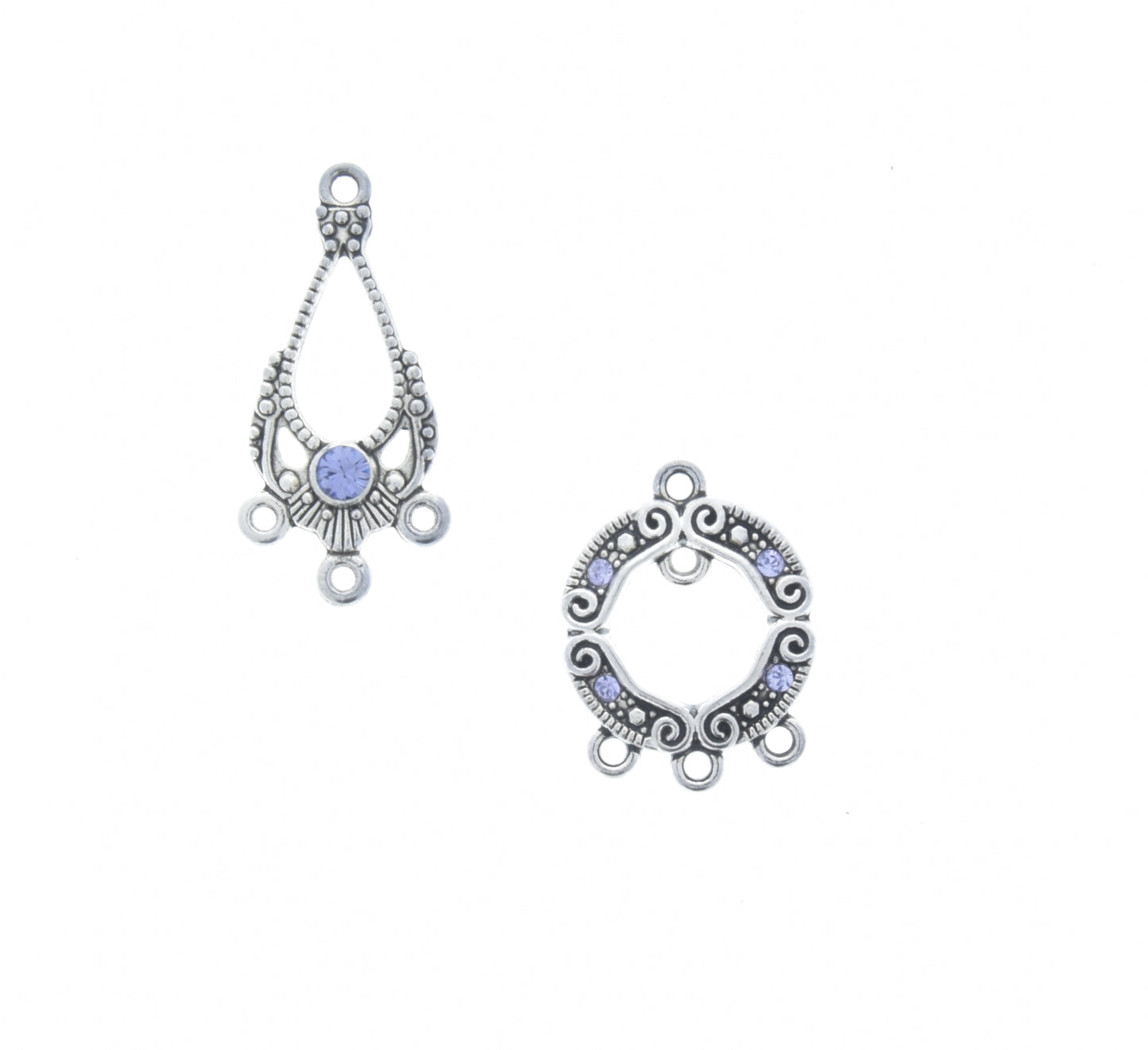 Swarovski 24x12mm Teardrop and 16mm Round, both with 3/loops, Aqua Marine Swarovski, 1 each style, pack of 2