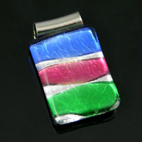 26x18mm Rectangle Pendant, Blue Hyacinth Green and Silver Fl, each