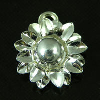 12mm Flower Drop Charm, Bright Silver, pk/6