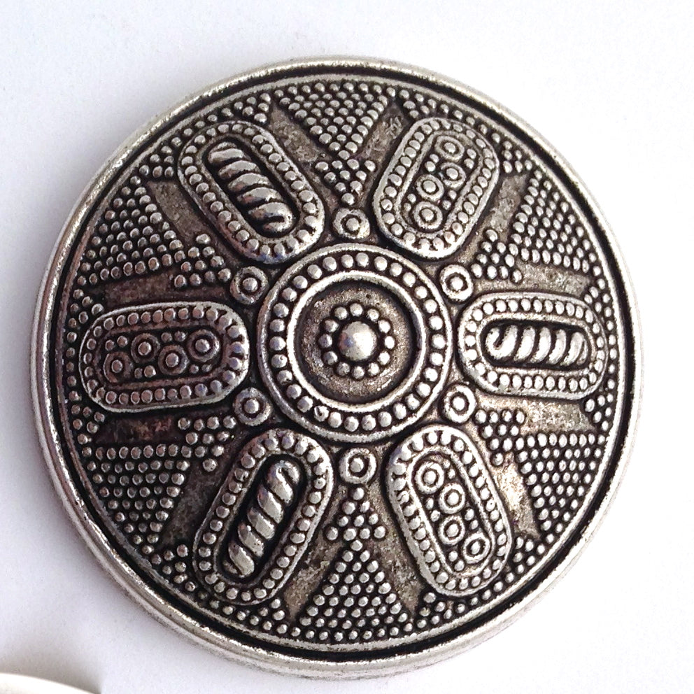30mm Aztec Indian Button Dome Cabochon, Classic Silver, pack of 6