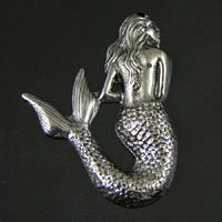 25x35mm(1x.1.4in) Mermaid Charm/Pendant, Antiqued Silver, pk/6