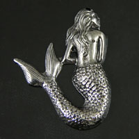 25x35mm(1x.1.4in) Mermaid Charm/Pendant, Antiqued Silver, pk/6
