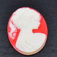 40x30mm Classical Woman's Head, Flat Backed Cameo, White on Carnelian, pack of 4