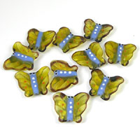 26mm Blue-Lt Topaz-n-Olivine Green Butterfly Glass Beads, pk/10