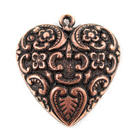 25mm Baroque Heart Pendant/Charm w/Ring, Antiqued Copper, PKG/6