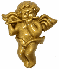42x36mm Flat Backed Cherub with Flute, Gold Finish, pk/4