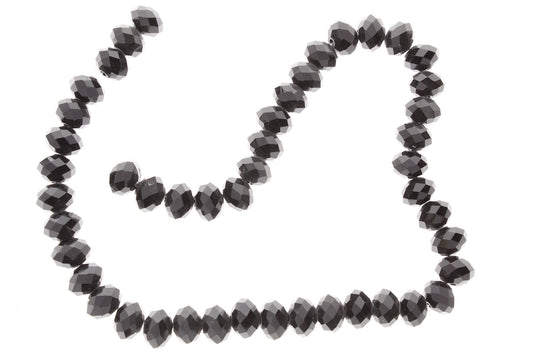 9x12mm Rondelle Jet Black Faceted Crystal Beads, 16" Strand, 48 Beads