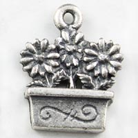 16mm Flower Planter Charm, Classic Silver Metal Casting, pk/6
