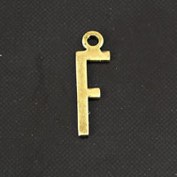 15x6mm F Letter Charm, Vintage Brass Metal Stamping, pack of 6
