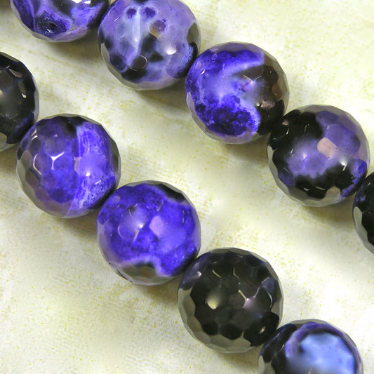 14 mm Royal Purple and Black Agate Beads  Faceted Round