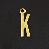 15mm K Letter Charm, Vintage Brass Metal Stamping, pack of 6