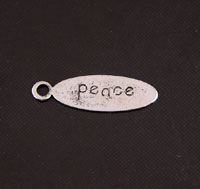 21mm Stamped Oval Peace Charm, Vintage Silver, pack of 6