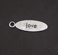 6x21mm Stamped Oval Love Charm, Vintage Silver pk/6