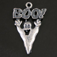 28mm 'Boo' Ghost Charm, Classic Silver, 6 pack