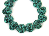 22x25x13mm Vintage Baroque Faux Turquoise Heart Beads, 12in strand