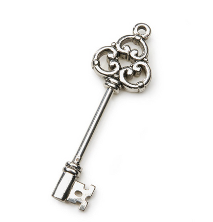 3 inch Key Charm Pendant, bead holder, Antique Silver , silver each