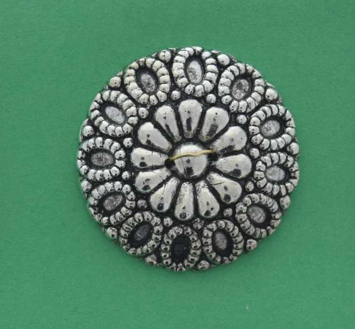 38mm Antique Silver Blooming Flower Round Medallion, each