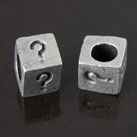 6mm Alphabet Block Bead, ? , silver metal cast, pack of 12